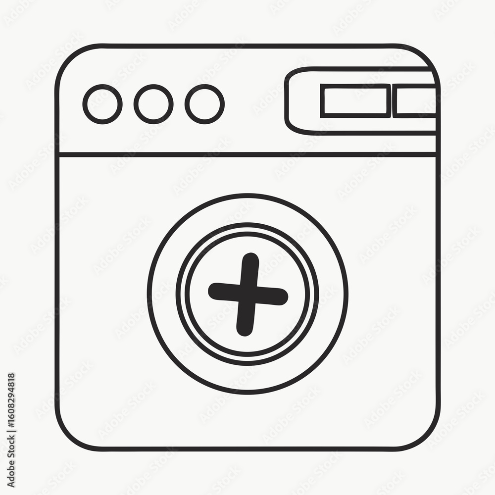 Fototapeta premium Monochrome Washing Machine Outline Icon with Plus Mark for Household Appliances and Laundry Service