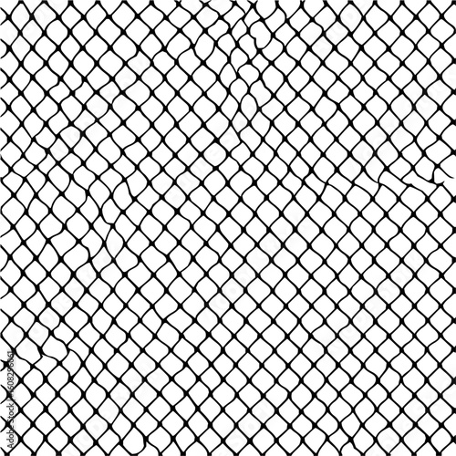 A detailed black and white illustration of a knotted net like structure filling the entire frame area