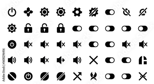A large collection of simple, black and white icons for business and finance.