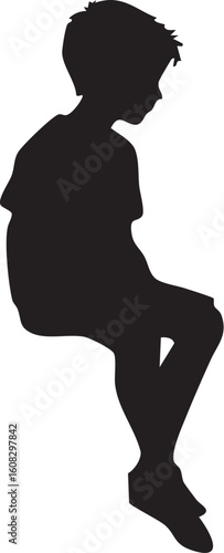 A Young Boy Sitting Vector Silhouette Isolated