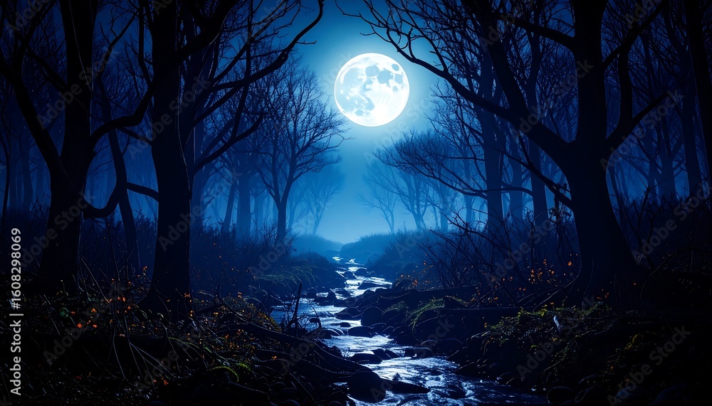 Fototapeta premium Moonlight forest stream