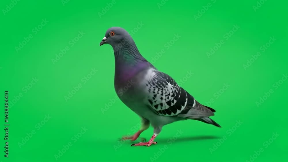 Pigeon Walking on Green Screen Background Pigeon Walking on Green Screen Background