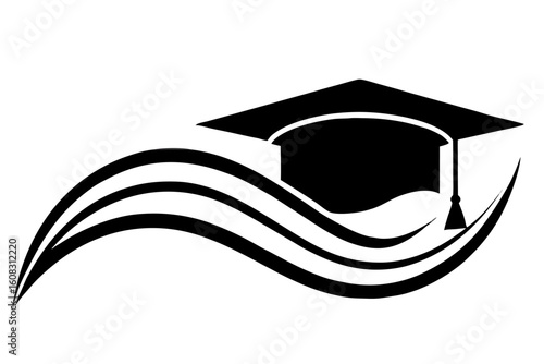 Black graduation cap vector icon for student education and academic success