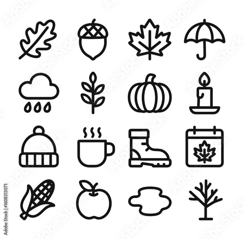 Minimalist Outline Autumn Season Element Simple Icon Pack