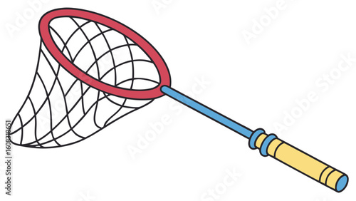 Colorful Cartoon Butterfly Net Isolated on White Background - Simple Illustration for Kids' Outdoor Activities and Nature Exploration