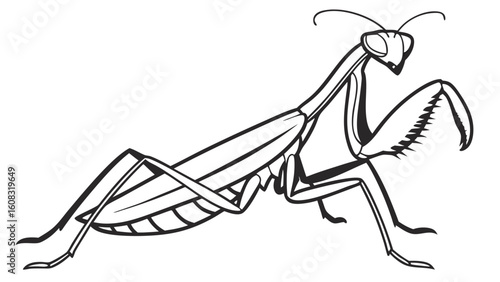 Praying Mantis Black and White Outline Drawing for Education and Design