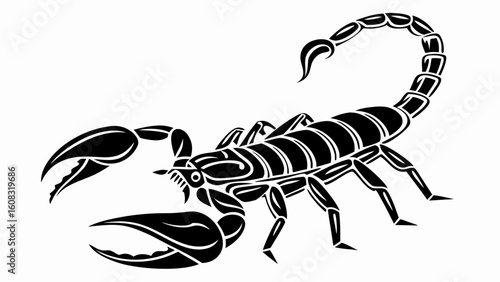 Bold Black and White Stylized Scorpion Illustration. Intricate Graphic Design Element for Zodiac, Tattoo, or Logo Concepts.