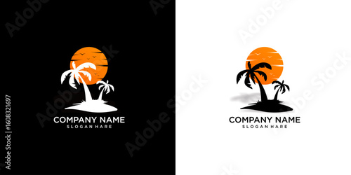 sunset, coconut trees