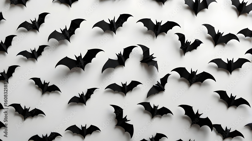 Fototapeta premium Flying Paper Bats in Foggy White Background – Minimalist Halloween Concept Illustration