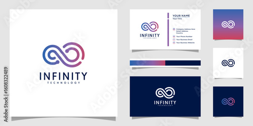 Infinity tech logo with line art style and business card design template  outline  color gradient  tech  template