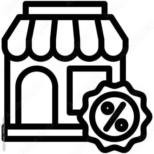Outlet Store black outline, mini illustration icon. use for modern concept, print, UI, UX kit, web and app development. Vector related to commerce, retail, marketing and shopping.