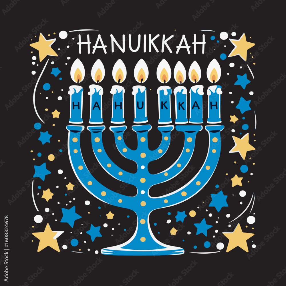 Obraz premium Colorful Menorah Hanukkah Vector Graphic