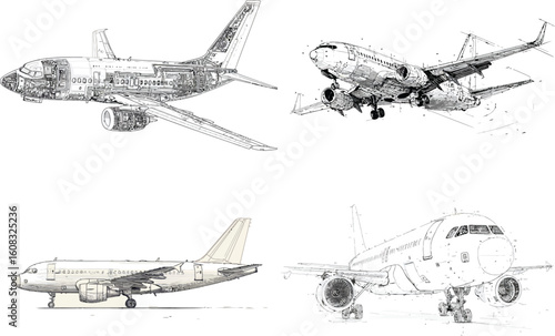 Airplane blueprint sketches showcase aviation design eps