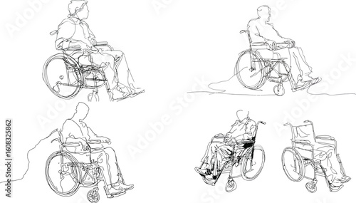 Wheelchair sketches show mobility aid users eps
