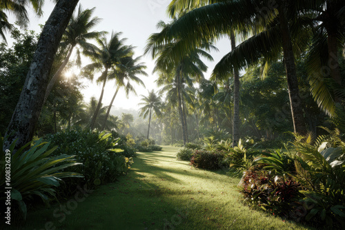 experience enchanting ambiance of hawaii with lush tropical forest bathed in sunlight
