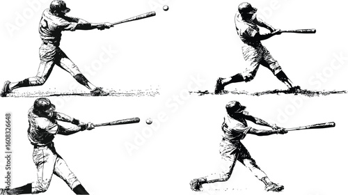 Baseball player swings bat in action poses eps