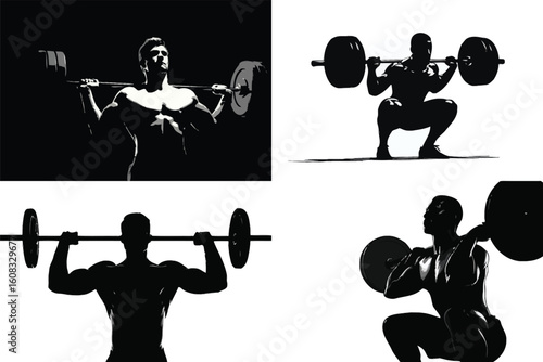 Weightlifter silhouette doing squats with barbell eps