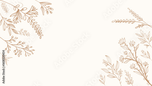 Minimalist Botanical Floral Frame in Warm Brown Tones