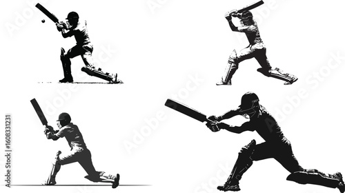 Cricket player silhouettes in action poses eps