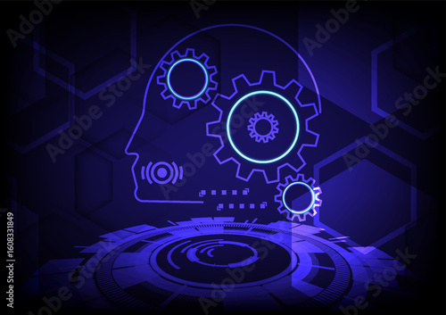 Skull, gears, future, technology, square background
