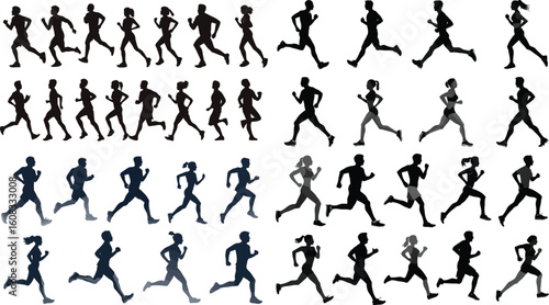 Running silhouettes of people in motion eps