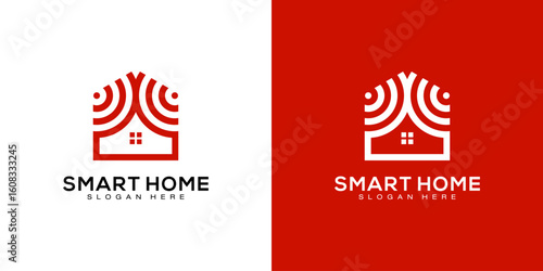 Smart home tech logo with line art style logo business card