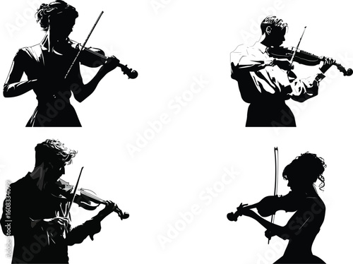 Violinists silhouettes play classical music art eps