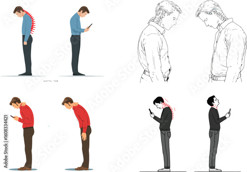 Man with forward head posture using smartphone eps