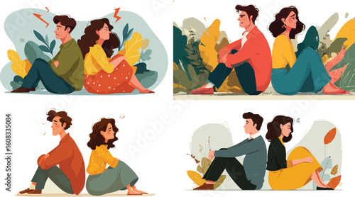 Couple sitting back to back, relationship problems eps