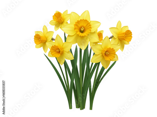 Wallpaper Mural A cluster of bright yellow daffodils with green stems and leaves isolated on transparent background Torontodigital.ca
