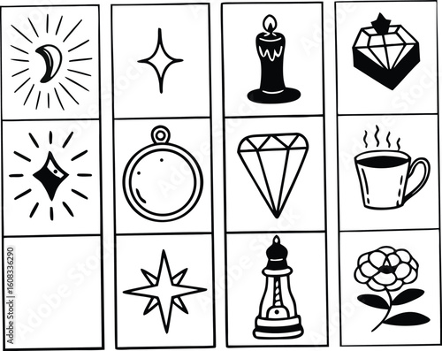 Collection of Hand Drawn Celestial Objects and Symbols