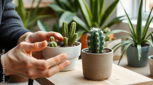 Process of repotting a cactus at home into new pot