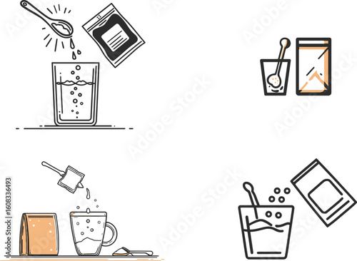 Preparing drink with spoon and packet illustration eps