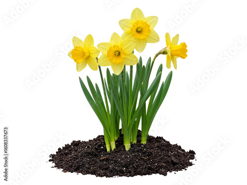 Wallpaper Mural A cluster of bright yellow daffodils blooming in dark soil isolated on transparent background Torontodigital.ca