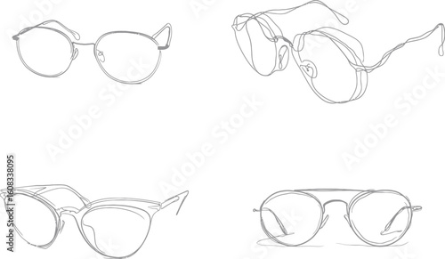 Eyeglasses line art showcases modern eyewear styles eps