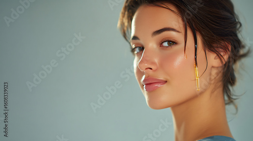 Woman applying beauty serum to radiant skin