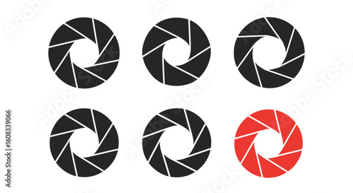 Camera Aperture Icons with One Red Highlighted Element
