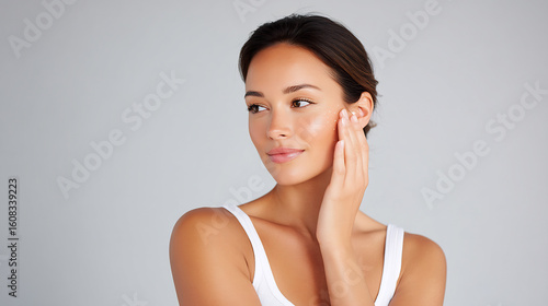Woman applying beauty serum to radiant skin