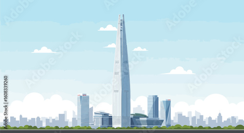 Detailed Pixel Art of Lotte World Tower and Seoul Cityscape