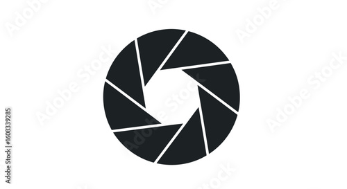 Minimalist Black Camera Aperture Icon with Defined Blades