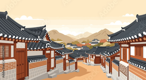Pixel Art Depiction of Historic Korean Hanok Village