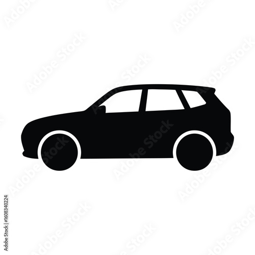 Black silhouette of a modern suv on a white background