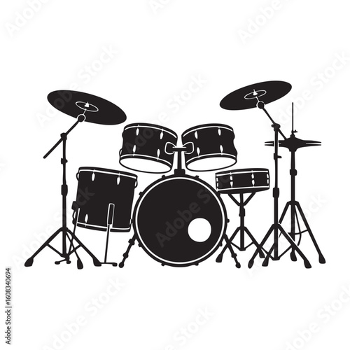 Drum Kit Silhouette Black And White Musical Instrument Illustration
