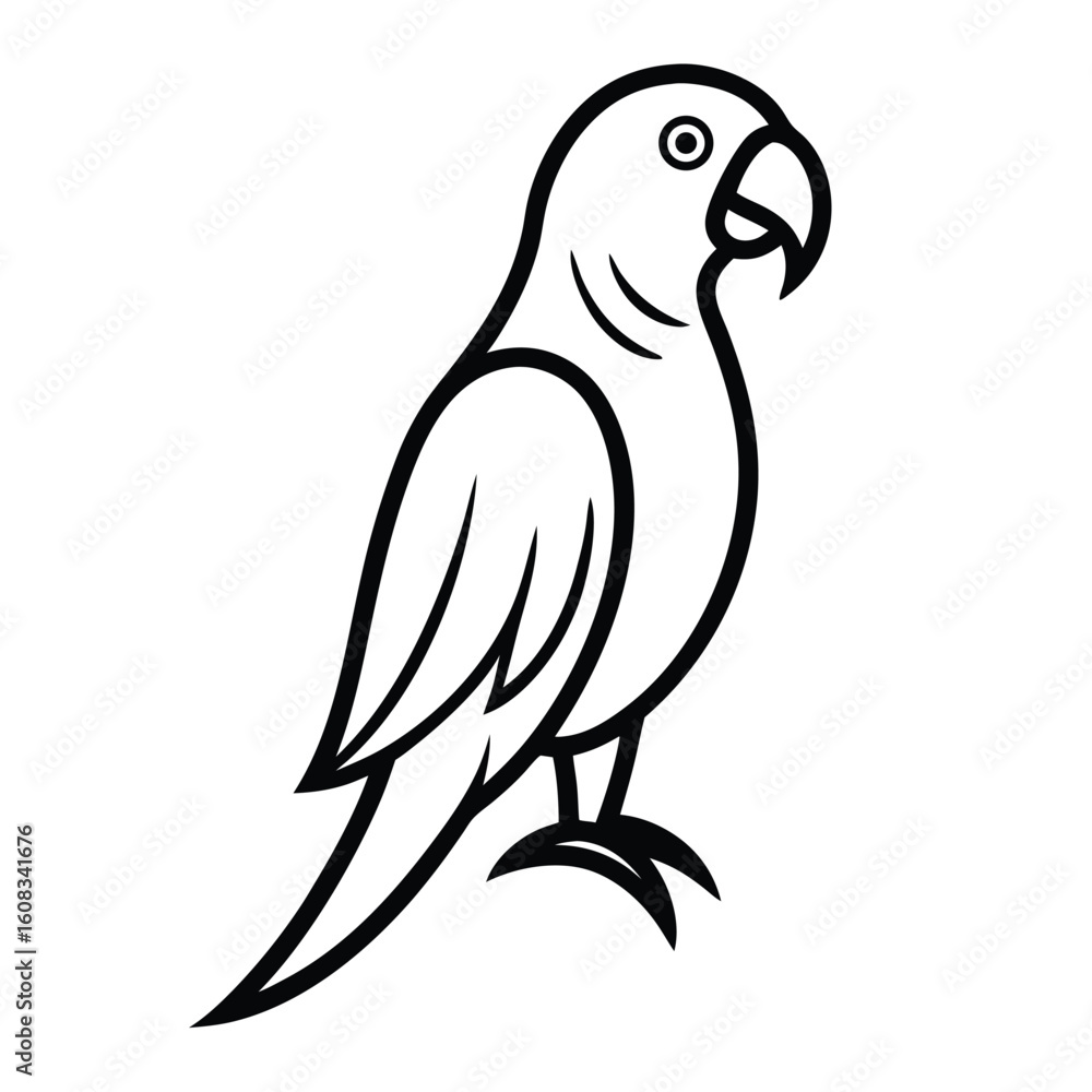 Obraz premium Parrot bird line art drawing style, The bird sketch black linear, And the best parrot bird vector design