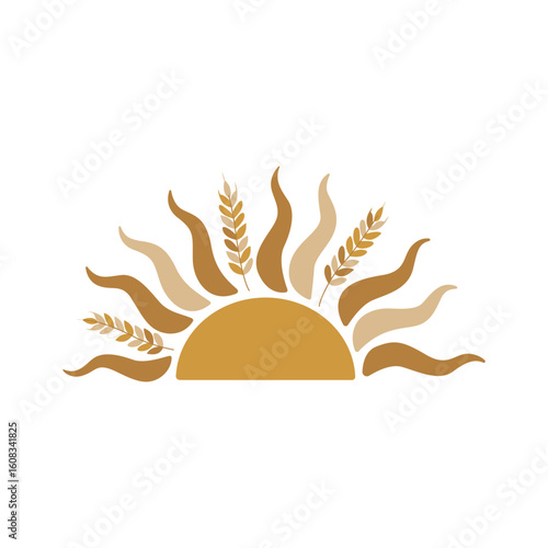 Stylized Sun with Wheat and Grain Rays for Agriculture and Harvest Concepts