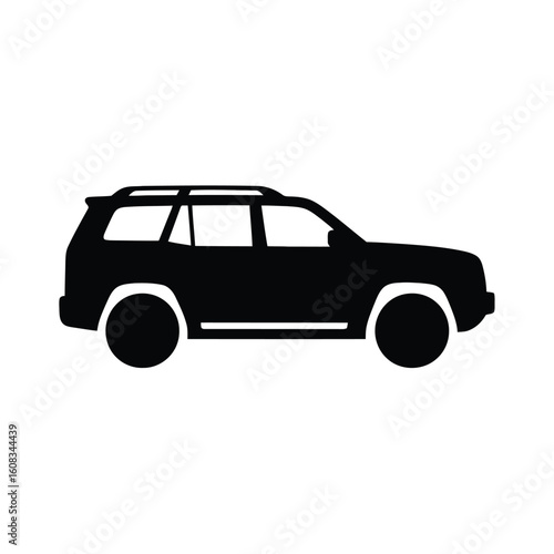 Black silhouette of a modern suv with roof rack