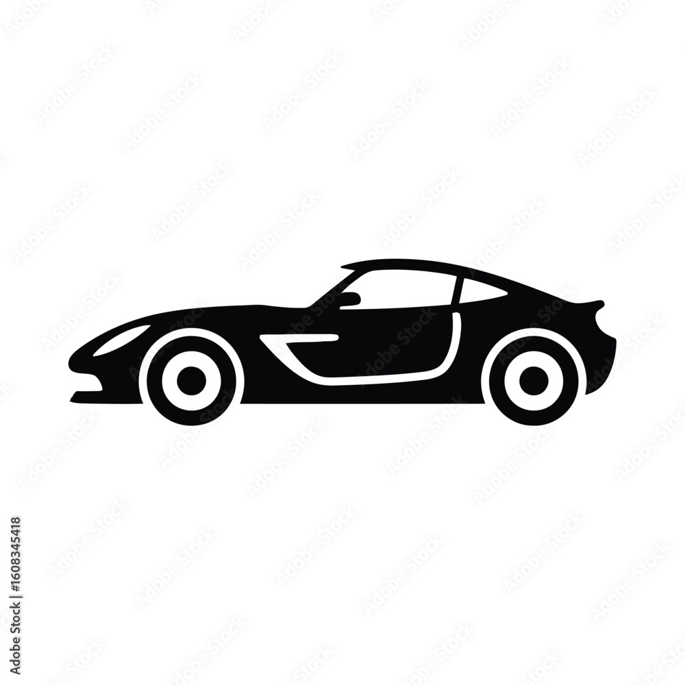 Sleek black sports car silhouette icon Sleek black sports car silhouette icon