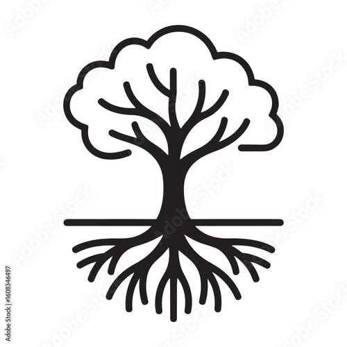 Simple Tree of Life Illustration Representing Growth Strength and Connection to Nature Symbolic Icon Detailed Root System Design