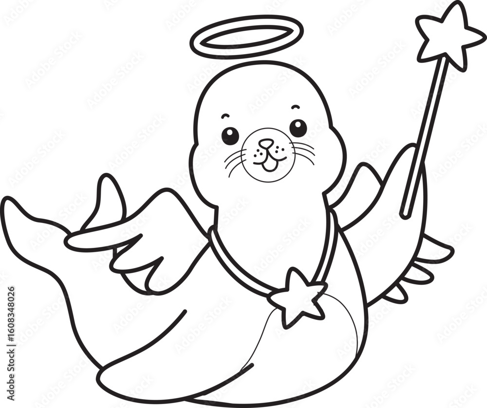 Obraz premium Coloring pages of cute seal sticker illustrations.