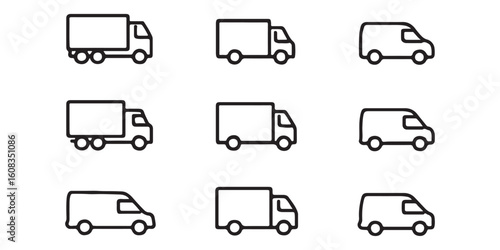 Transport icon set. Transportation in linear style. Vector illustration